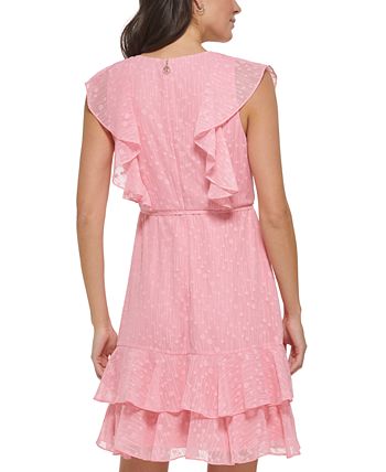 Tommy Hilfiger Women s Textured Tie Waist Ruffled Fit Flare