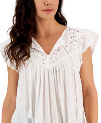 売れ筋商品|||スタイルアンドコー カットソー トップス レディース Petite Mixed Trim Top, Exclusively at Macy's Bright White Style & Co White Petite Shirts & Tops - Macy's