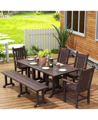 6 Piece Outdoor Patio Dining Set Outdoor Table and Bench Armchair Set