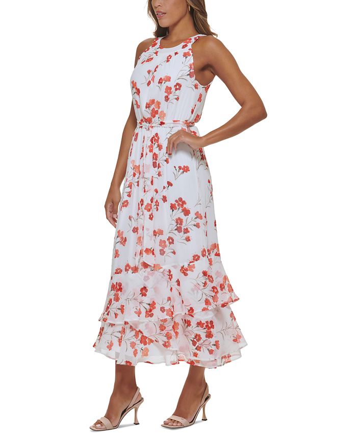 Calvin Klein Women's Printed Chiffon Halter Maxi Dress - Macy's
