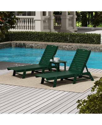 3 Pieces Poly Outdoor Patio Chaise Lounge Chair with Side Table Set