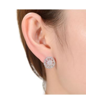 Sterling Silver 14K Gold Plated, 18K Rose Gold Plated, White Gold Plated Red Baguette and Clear Round Cubic Zirconia Pear Drop Earrings