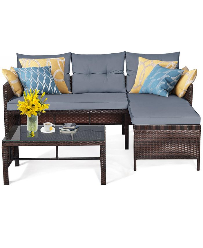 3-Piece Costway Patio Wicker Rattan Sofa Set