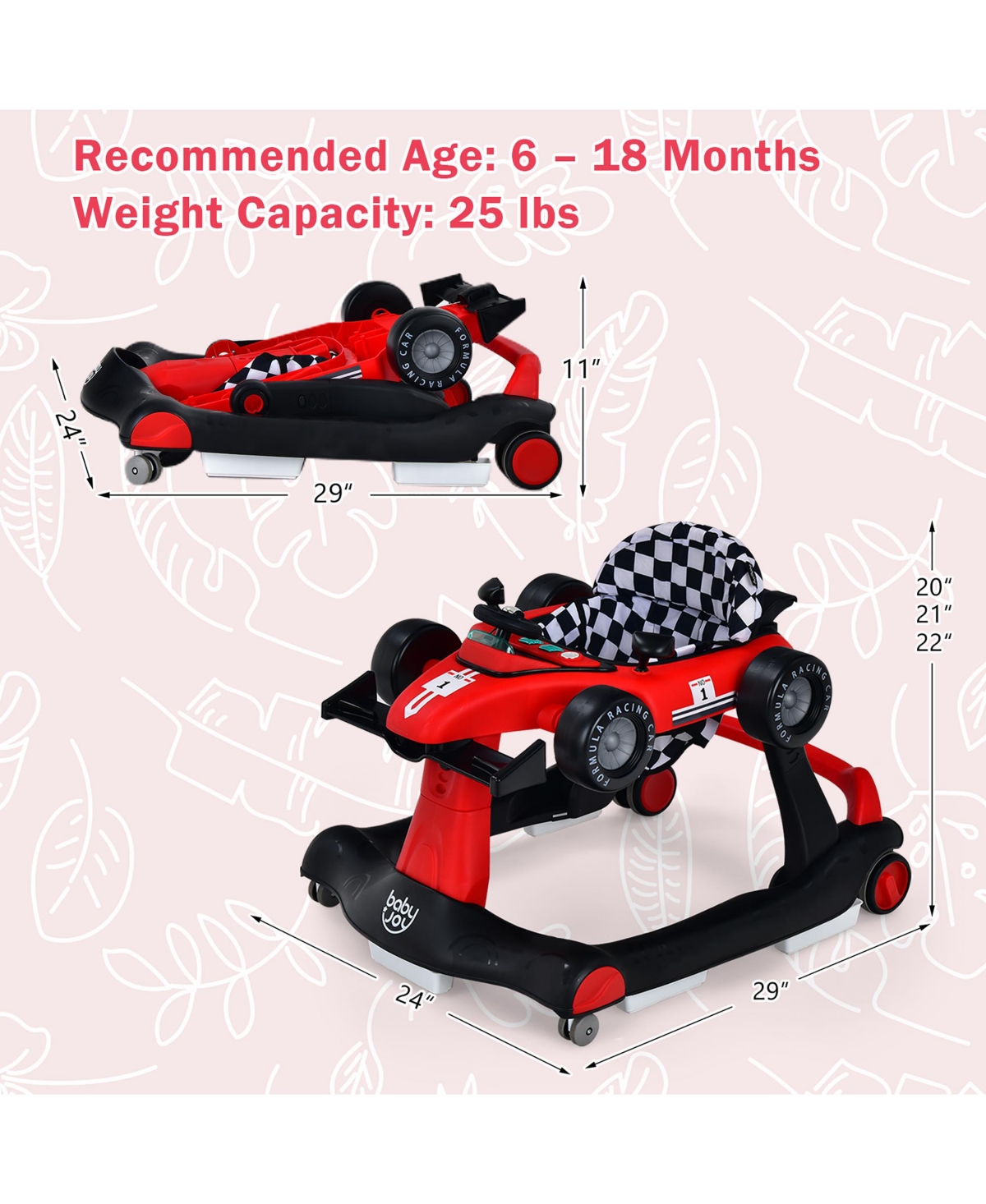 Costway 4-in-1 Baby Walker Foldable Activity Walker with Adjustable Height & Speed Deep 6-18 Months