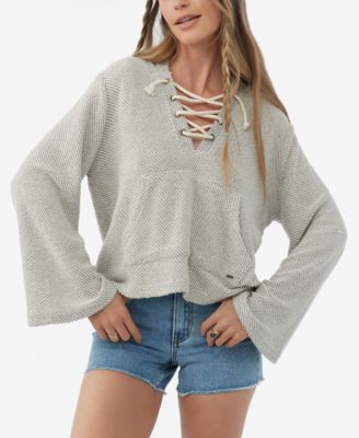O'Neill - Juniors' Tanya Lace-Up Bell-Sleeve Pullover Hoodie