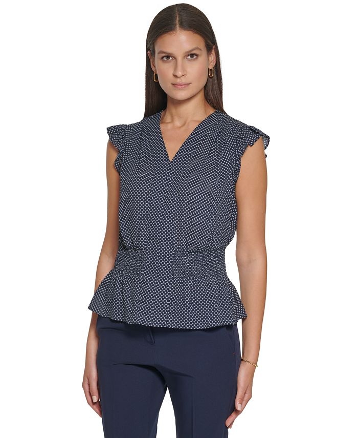 Tommy Hilfiger Women's Polka Dot-Print Peplum-Hem Ruffle Top - Macy's