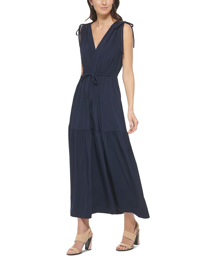 Calvin Klein Women's Drawstring-Shoulder Tiered Maxi Dress - Macy's