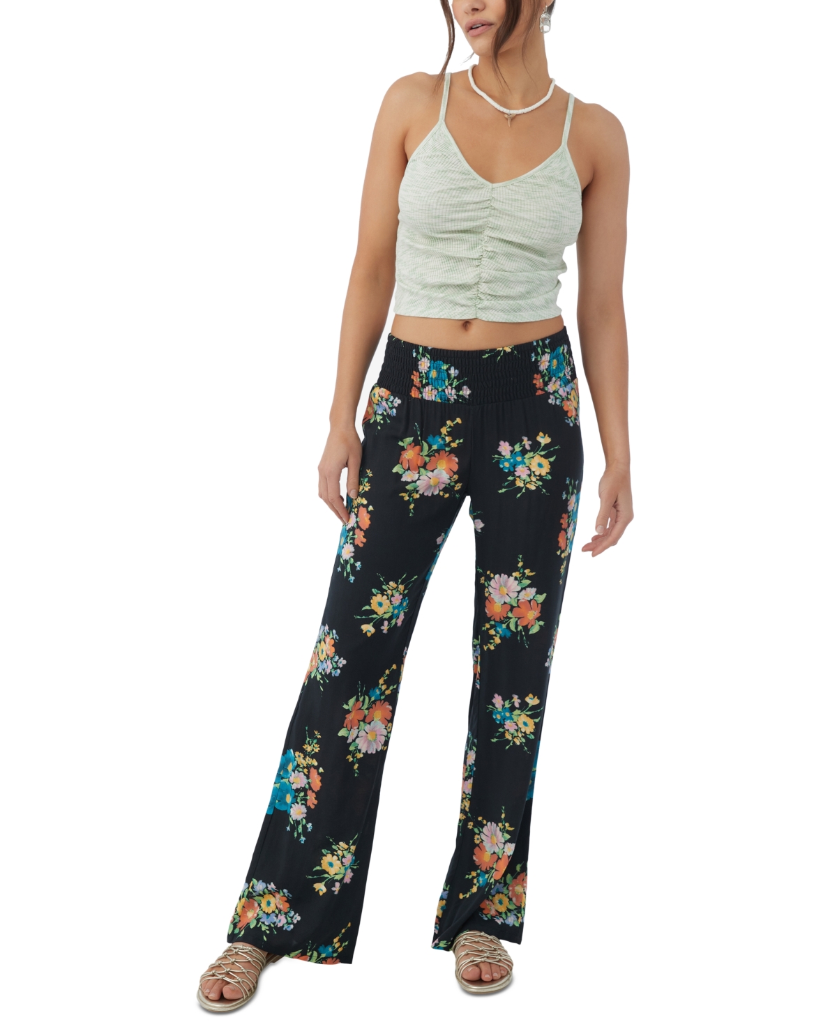 Shop O'neill Juniors' Johnny Coralina Printed Woven Pull-on Pants In Black