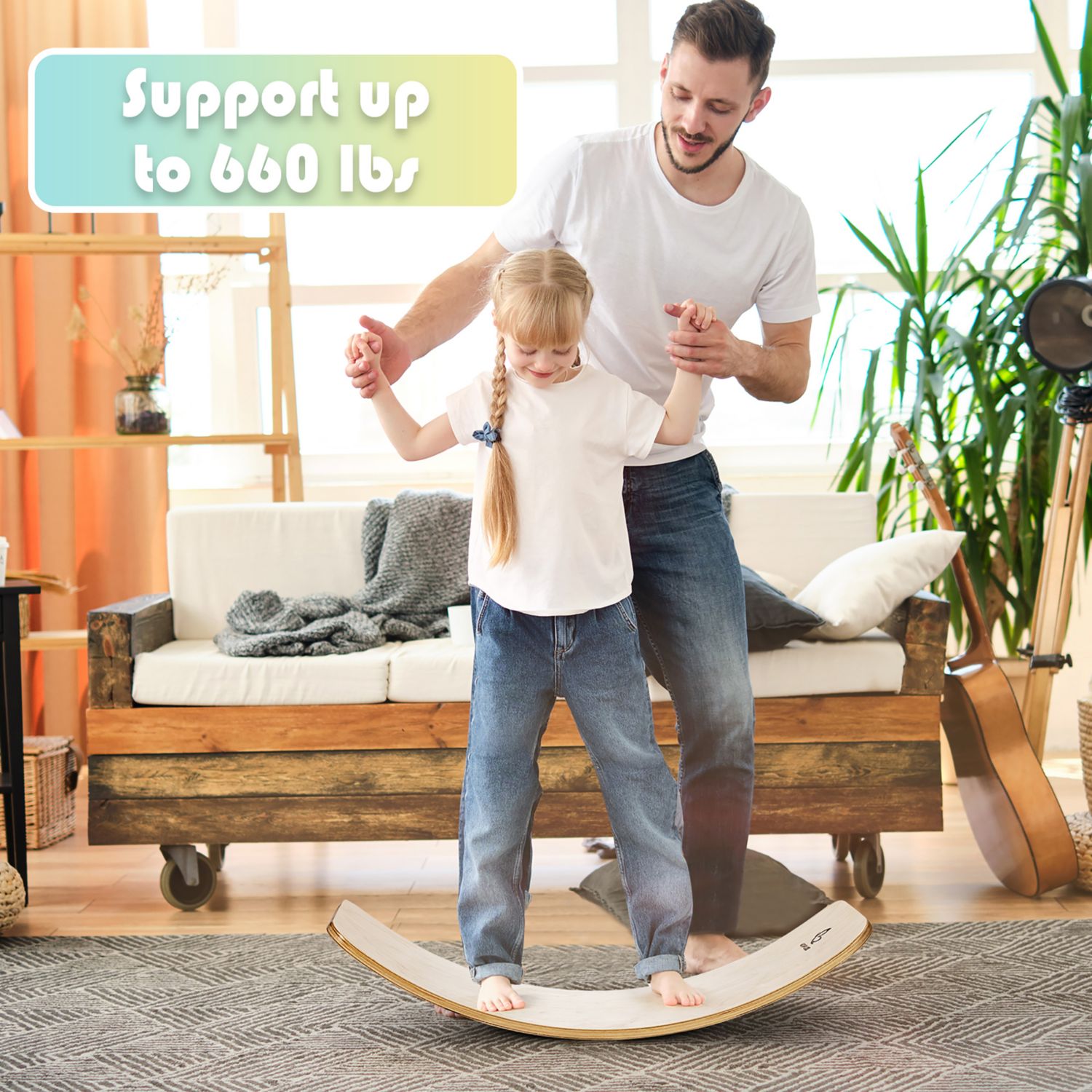 Wooden Wobble Balance Board Kids Adult 35'' Rocker Toy Support 660LBS