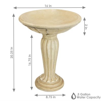 Outdoor Glass Fiber Reinforced Concrete Patio Grecian Column Style Bird Bath - 20.25"