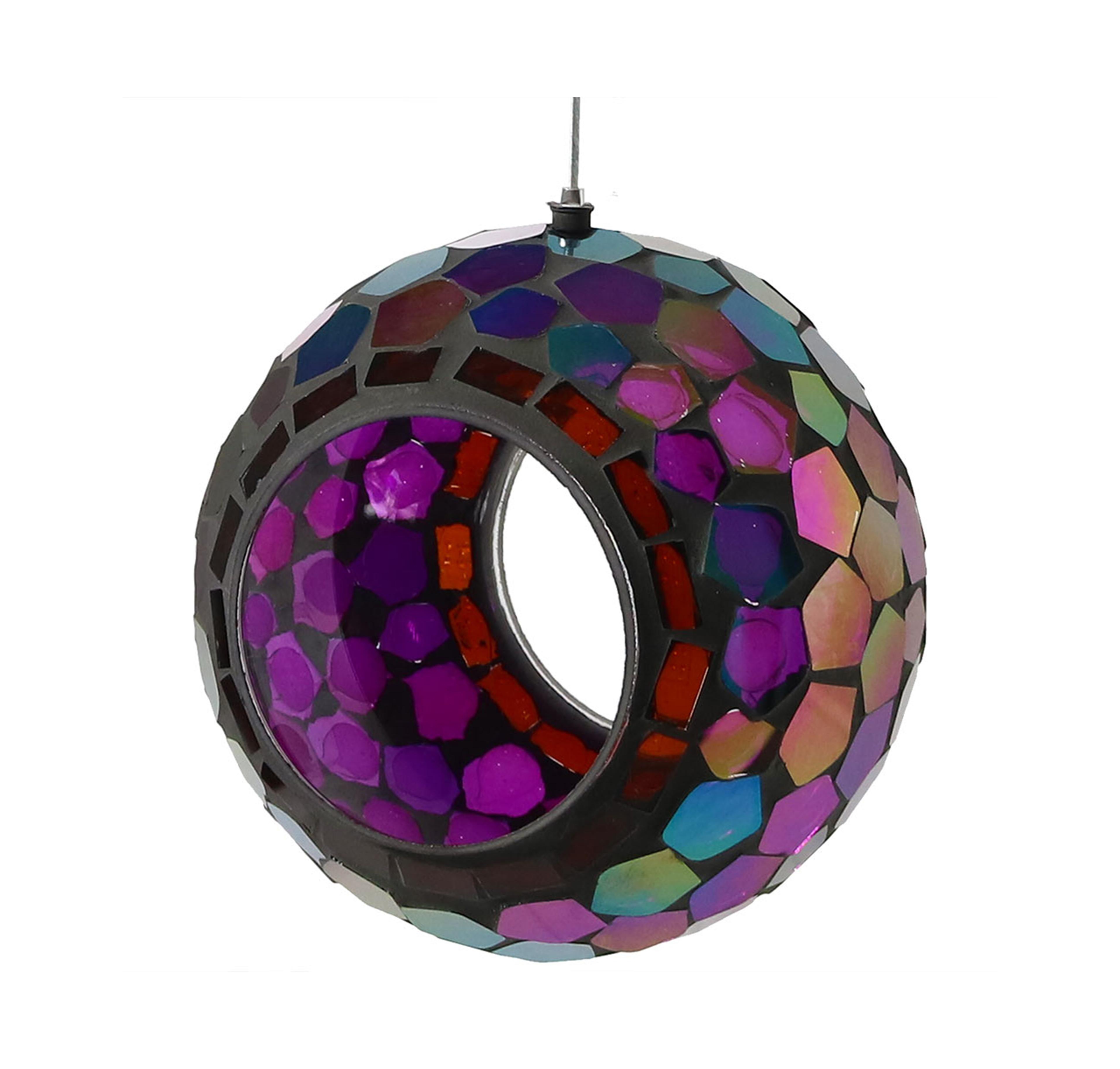 Outdoor Garden Patio Round Glass with Mosaic Design Hanging Fly-Through Bird Feeder