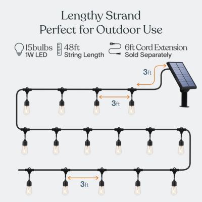 15 Outdoor Solar 48 ft.  Ambience Pro LED String Lights with Remote Control