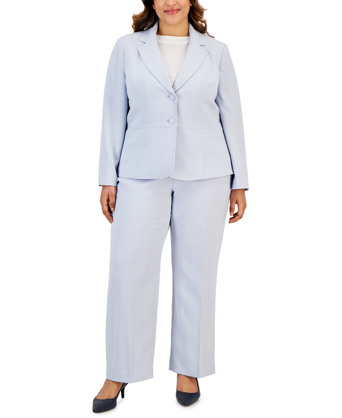 Le Suit Plus Size Crepe Two-button Blazer Pantsuit In Powder Blue