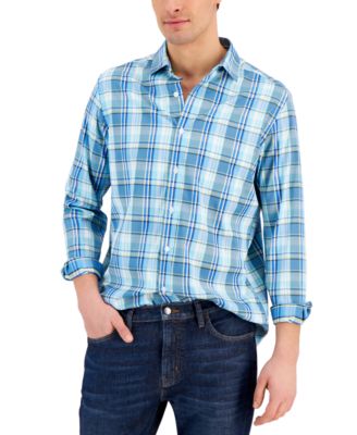 Club Room - Men's Long-Sleeve Koa Plaid Tech Woven Plaid Shirt,