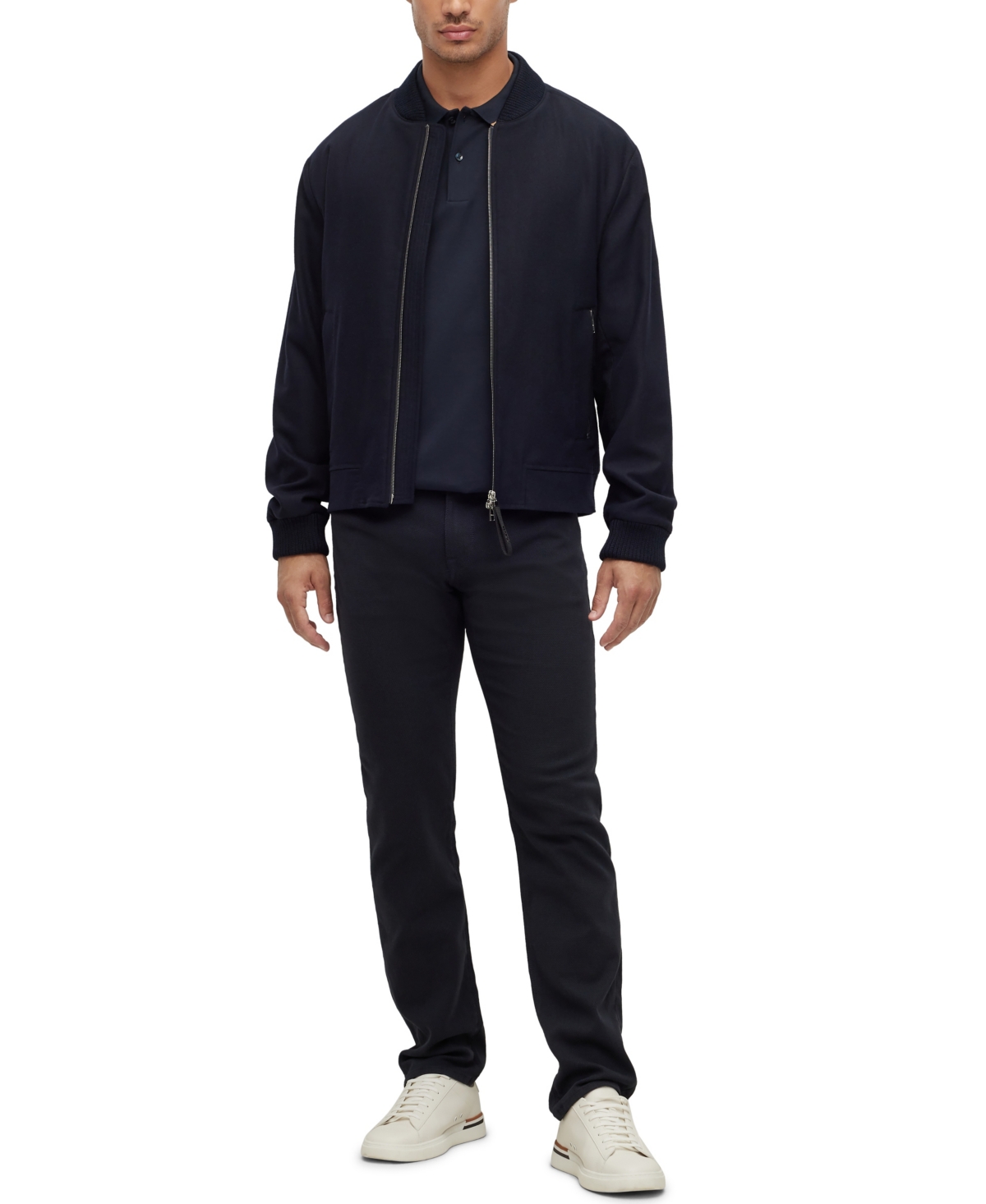 Shop Hugo Boss Boss By  Men's Cotton Striped Collar Slim-fit Polo Shirt In Dark Blue