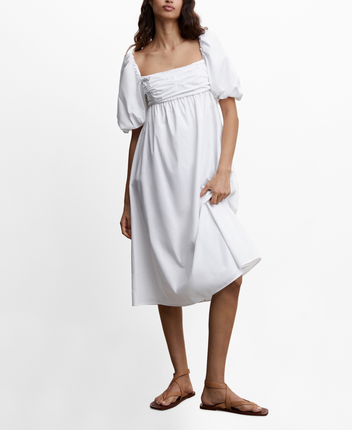 MANGO WOMEN'S PUFFED SLEEVES COTTON DRESS
