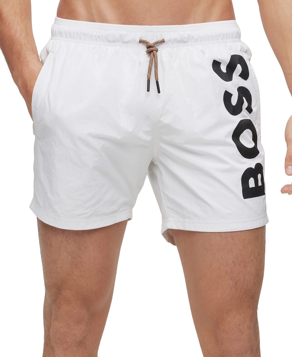 Shop Hugo Boss Boss By  Men's Quick-drying Large Contrast Logo Swim Shorts In White
