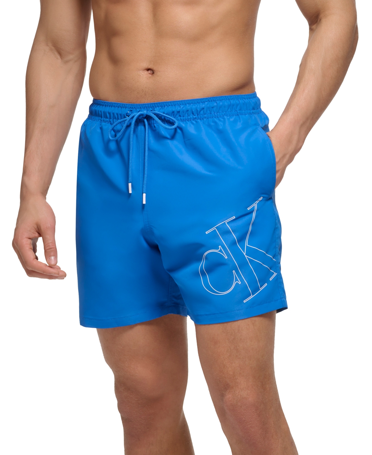 Calvin Klein Men s 5 Ck Outline Logo Swim Trunks In Blue ModeSens