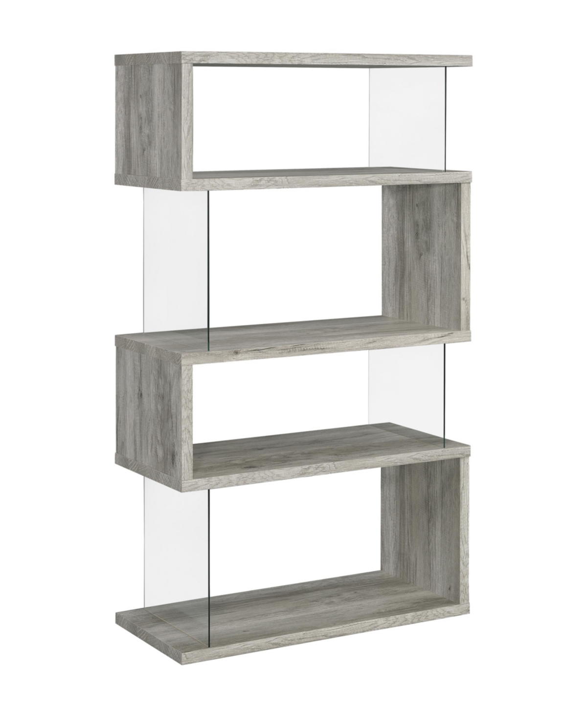 Coaster Home Furnishings 63" Glass 4-shelf Bookcase With Glass Panels In Gray Driftwood