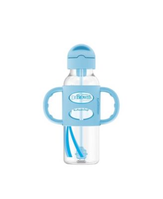 Baby Narrow Sippy Straw Bottle with 100% Silicone Handles, 8oz, Blue