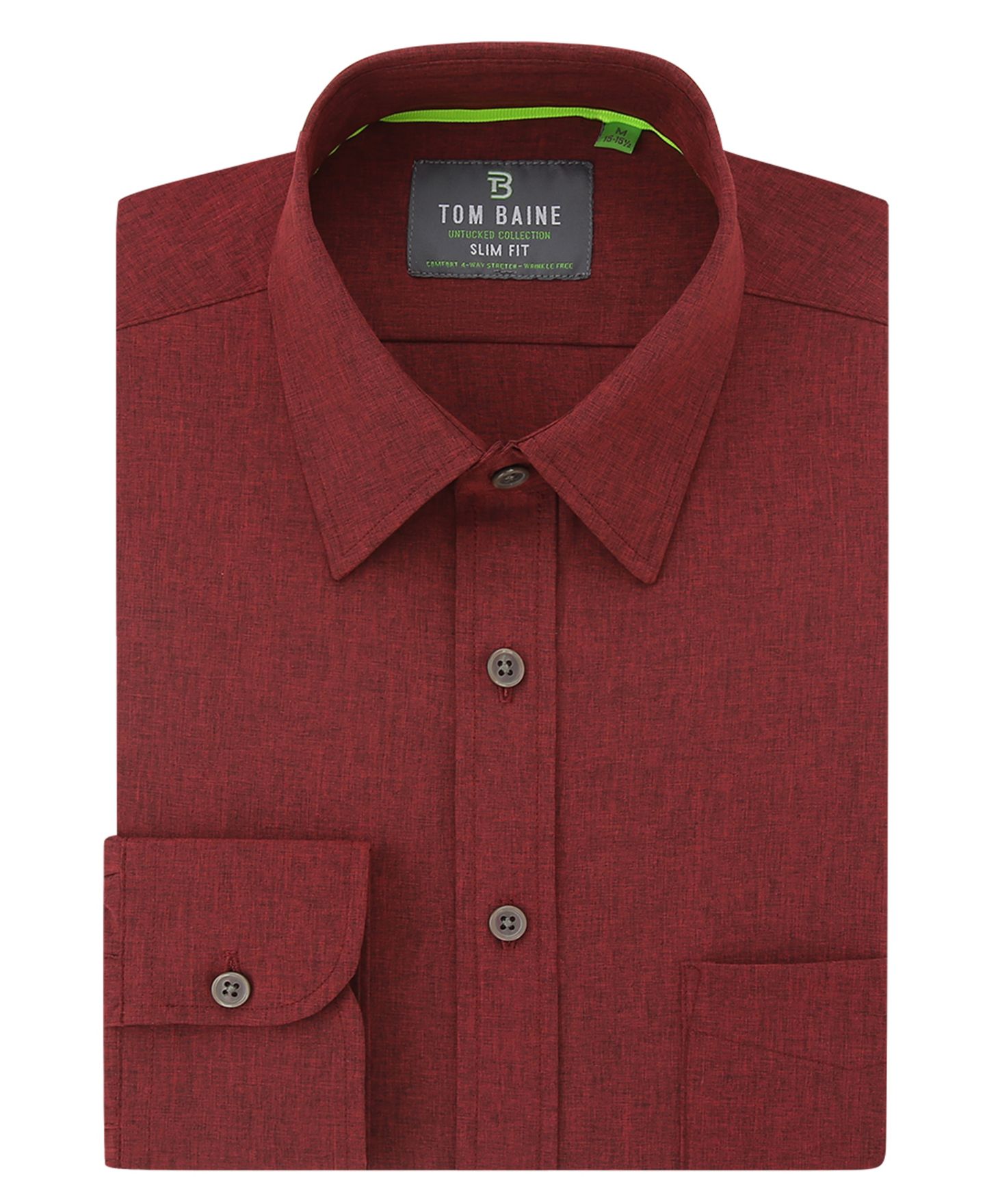 Мужская рубашка Tom Baine Slim Fit Performance Long Sleeve Solid Button Down Dress Shirt, цвет: Бордовый — фото 3