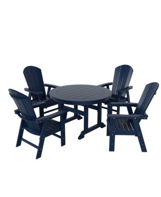 5 Piece Outdoor Patio Dining Round Table and Curved Back Armchair Set