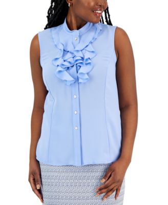 Kasper - Ruffle Yoke Sleeveless Button Front Blouse
