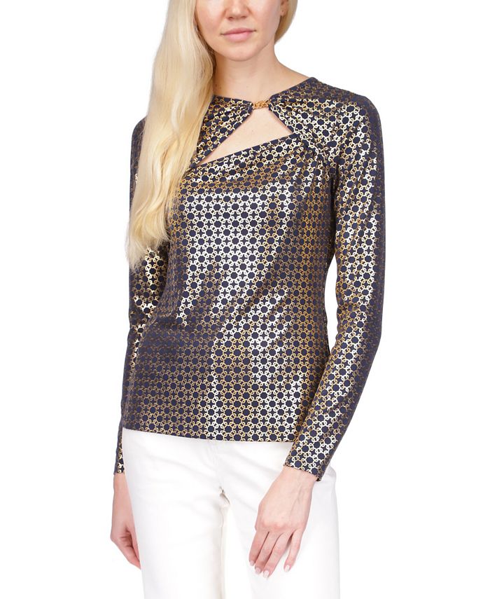 Michael Kors Women s Metallic Print Cutout Top Macy s