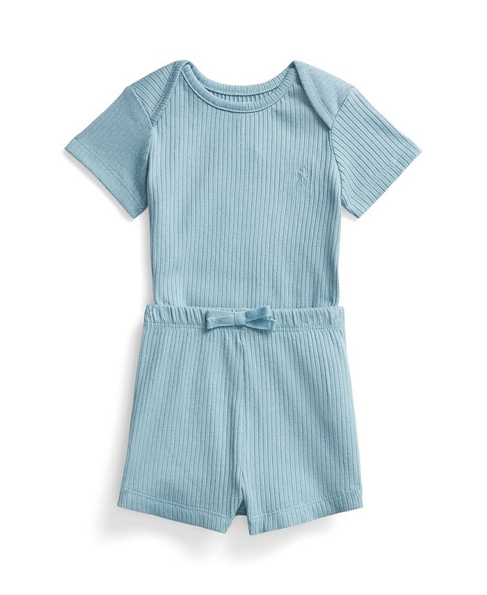 Polo Ralph Lauren Baby Boys Ribbed Bodysuit and Shorts, 2 Piece Set ...