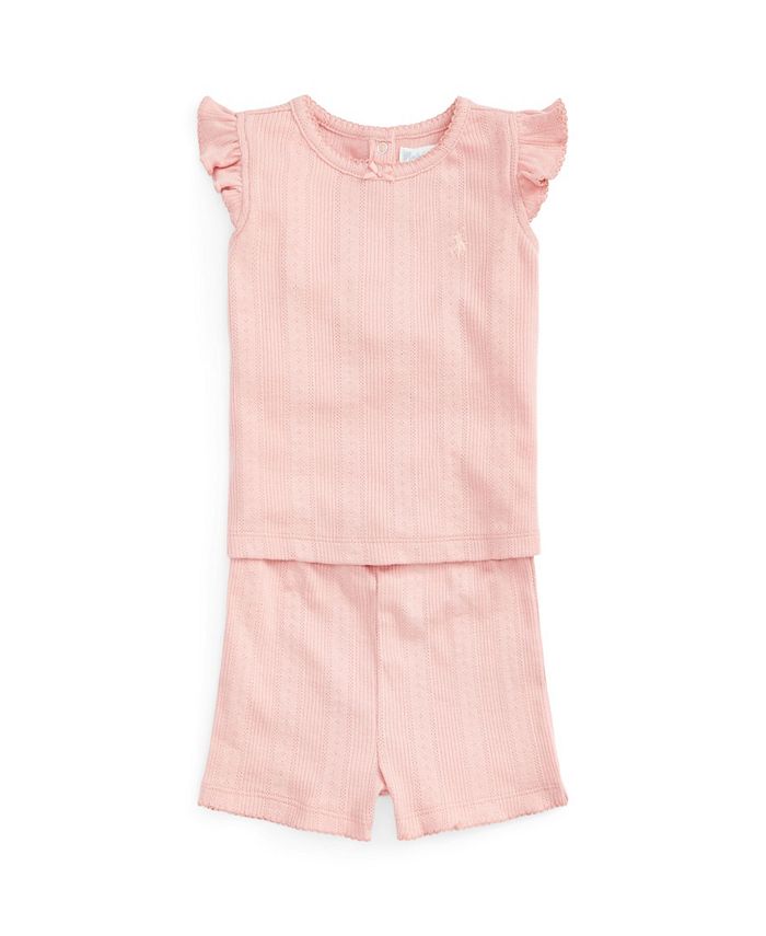 Polo Ralph Lauren Baby Girls Pointelle Top and Shorts, 2 Piece Set Macy's