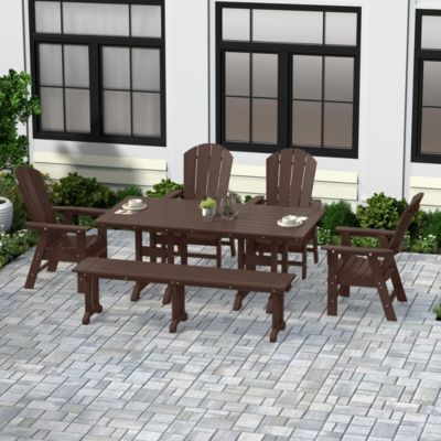6 Piece Outdoor Patio Dining Table and Armchair Dining Bench Set