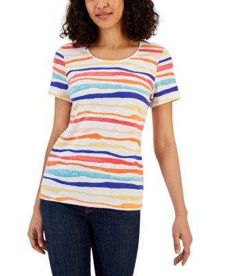Karen Scott - Petite Watercolor Stripe T-Shirt