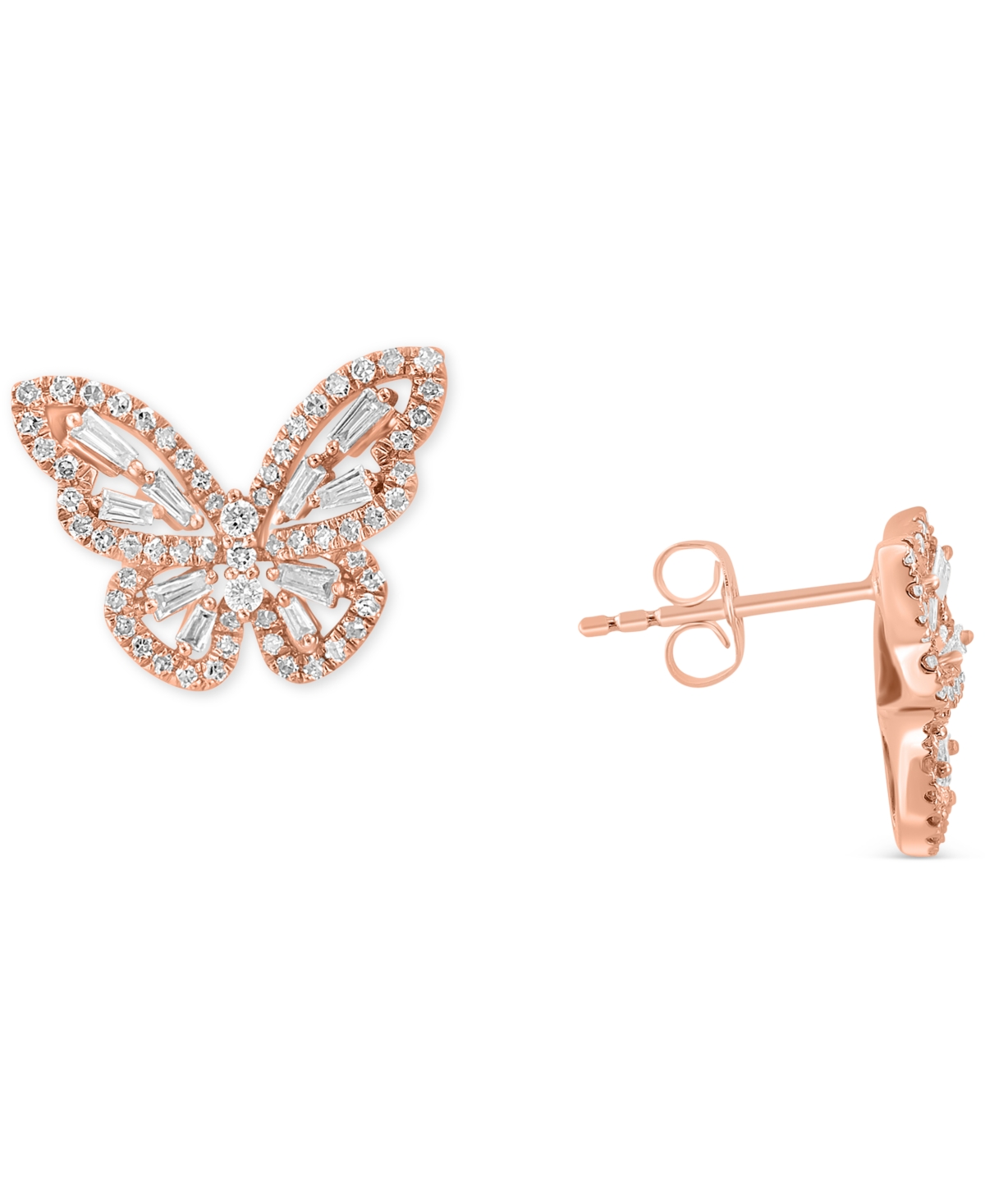Effy Collection Effy Diamond Butterfly Stud Earrings (5/8 Ct. T.w.) In 14k Rose Gold