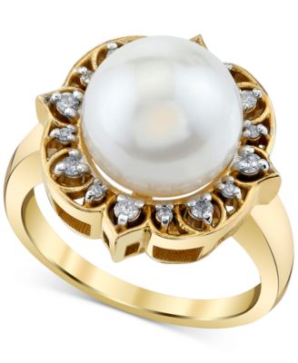 Macy's - Cultured Freshwater Pearl (11mm) & Diamond (1/6 ct. t.w.) Statement Ring in 10k Gold