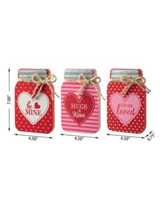 7" H Valentine's Wooden Mason Jar Table Decor Set, 3 Piece