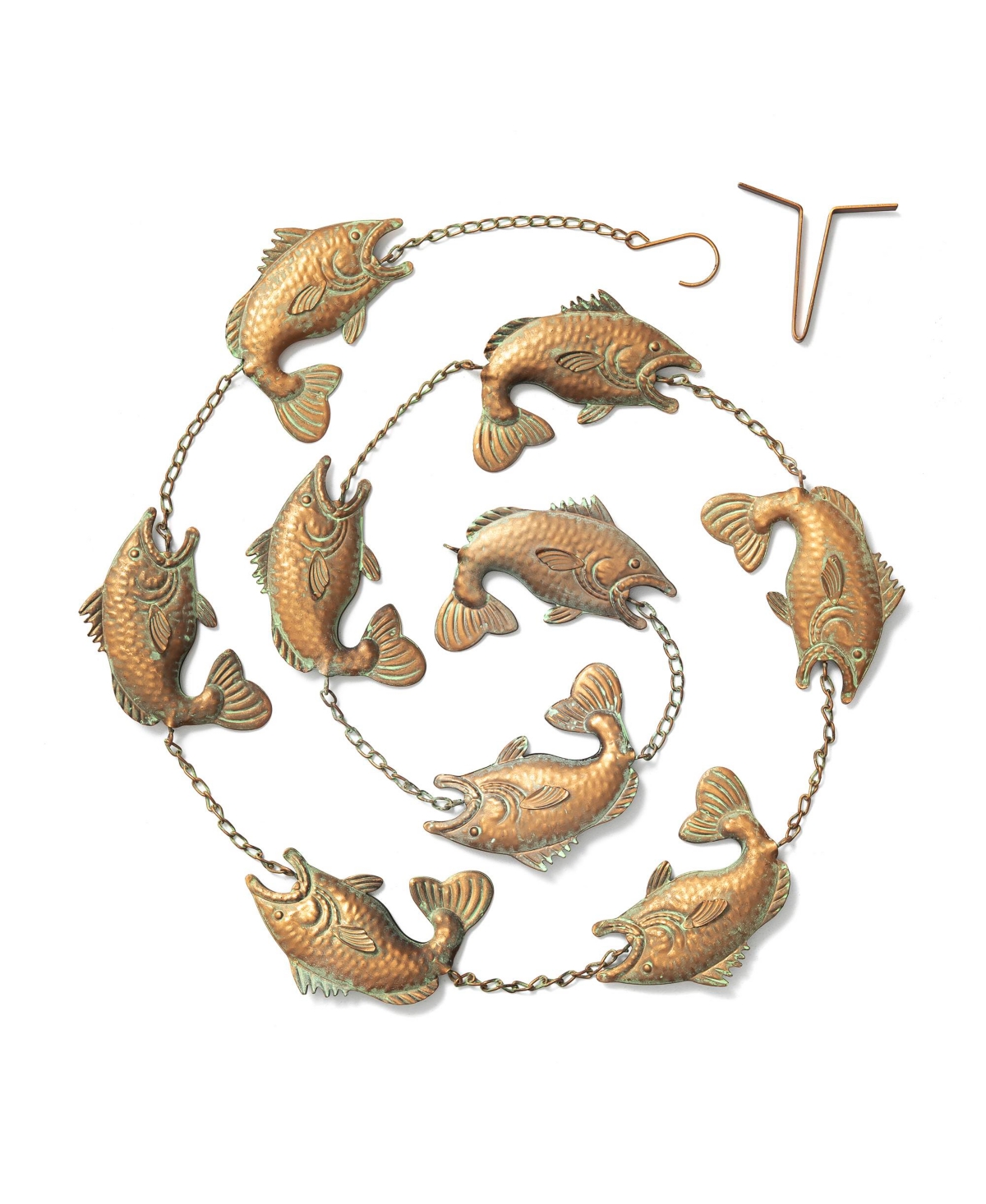 Glitzhome 8.5' Faux Copper Patina Finish Fish Shaped Rain Chain With V-shaped Gutter Clip In Gold