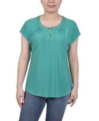 Petite Grommet Neck Knit  Short Extended Sleeve Top