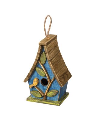 12.5'' H Distressed Solid Wood Birdhouse with 3D Leaves
