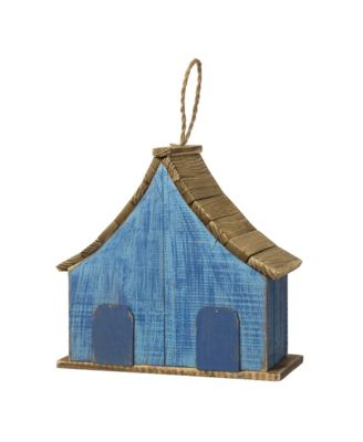 10.5'' H Distressed Solid Wood Birdhouse with 3D Flowers