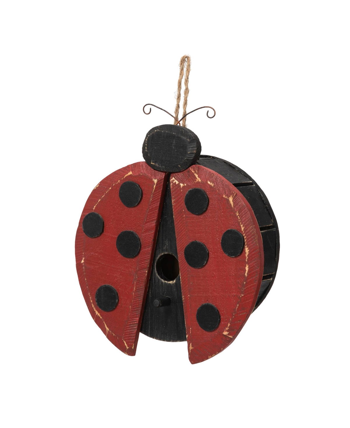 11.5" H Distressed Solid Wood Ladybug Birdhouse - Red