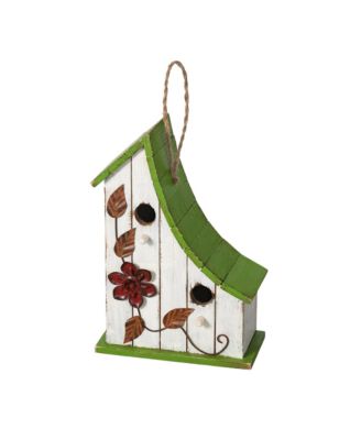 Glitzhome Casetta Per Uccelli Oversize In Legno 35,6 Cm – Design Vintage Green Distressed, Con Corda Per Appendere