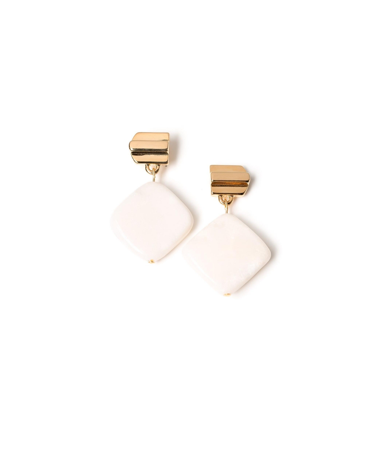 Layered Dome + White Jade Earrings - White
