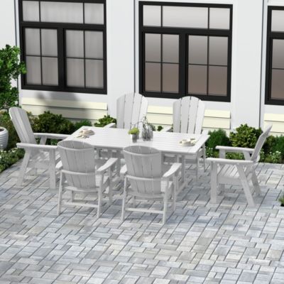 7 Piece Outdoor Patio Dining Table and Adirondack Armchair Set