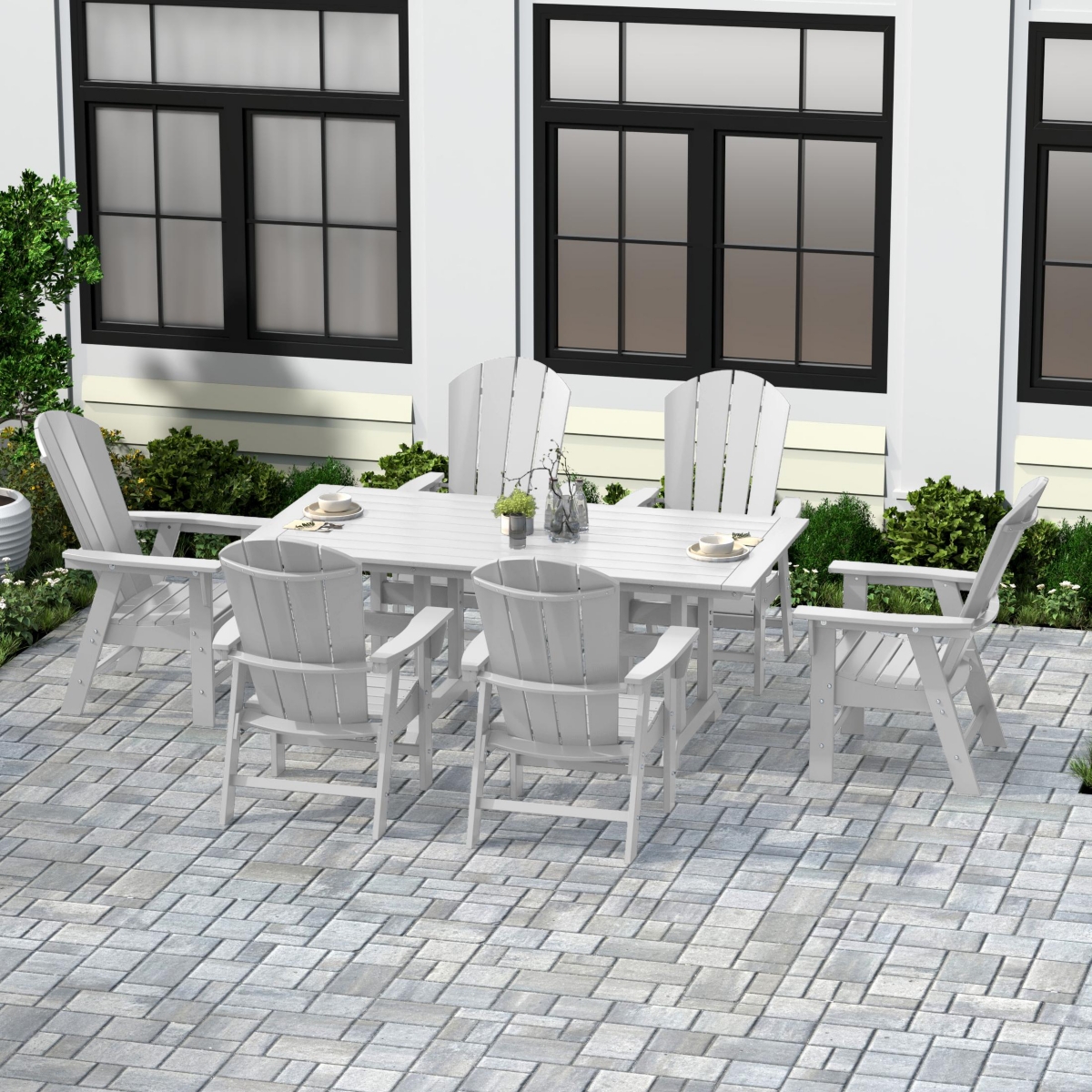 WestinTrends 7 Piece Outdoor Patio Dining Table and Adirondack Armchair Set