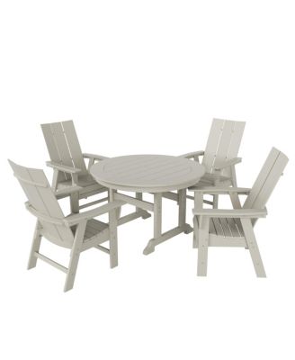 5 Piece Outdoor Patio Dining Round Table and Modern Armchair Set