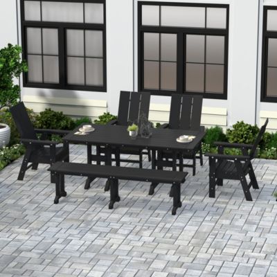 6 Piece Outdoor Patio Dining Table and Armchair Dining Bench Set