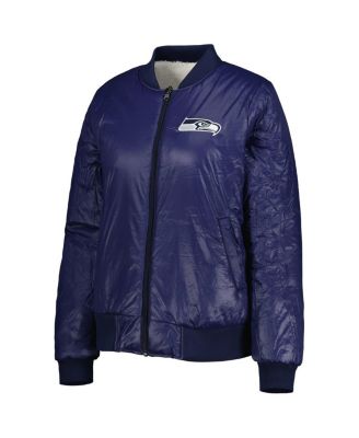 Women's Oatmeal, College Navy Seattle Seahawks Switchback Reversible Full-Zip Jacket