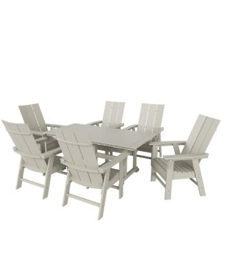 7 Piece Outdoor Patio Dining Table and Modern Adirondack Armchair Set