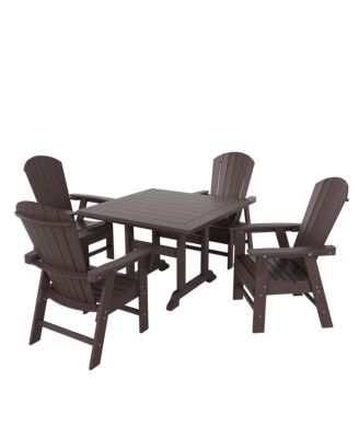 5 Piece Outdoor Patio Dining Square Table and Shell Back Armchair Set