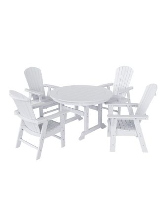 5 Piece Outdoor Patio Dining Round Table and Shell Back Armchair Set